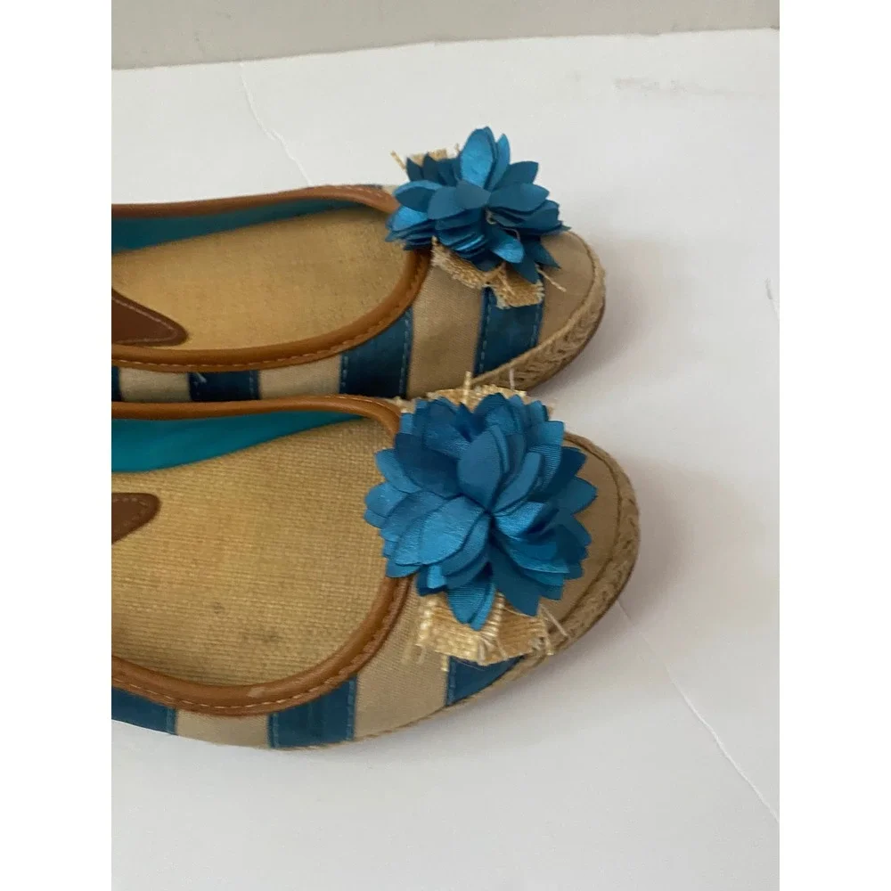 Lot of 2‎ Kim Rogers Striped Espadrille Flats Red Blue Nautical Flower Accents8